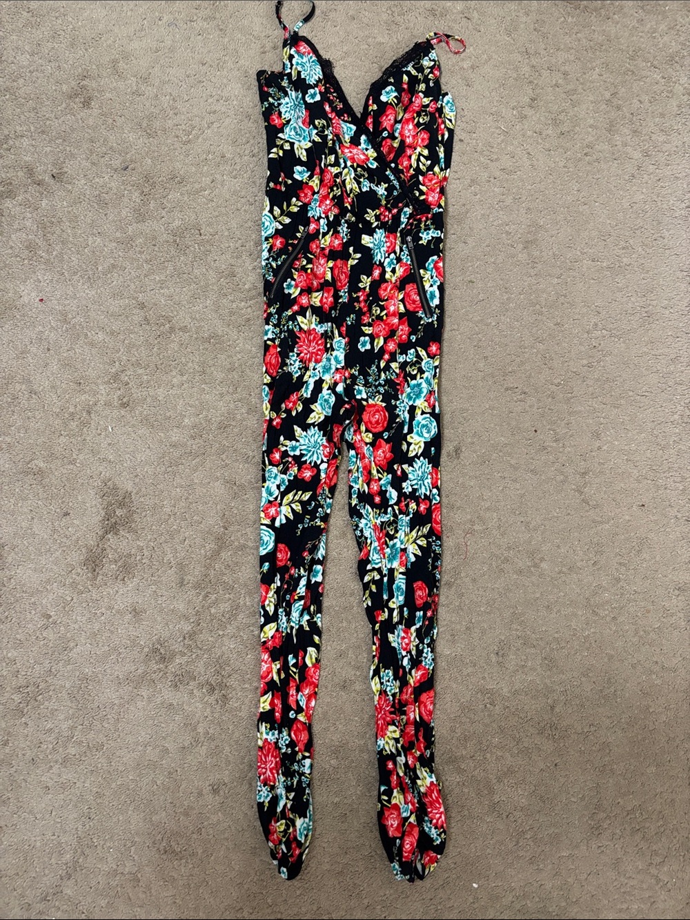 Floral Black Red & Teal Jumpsuit